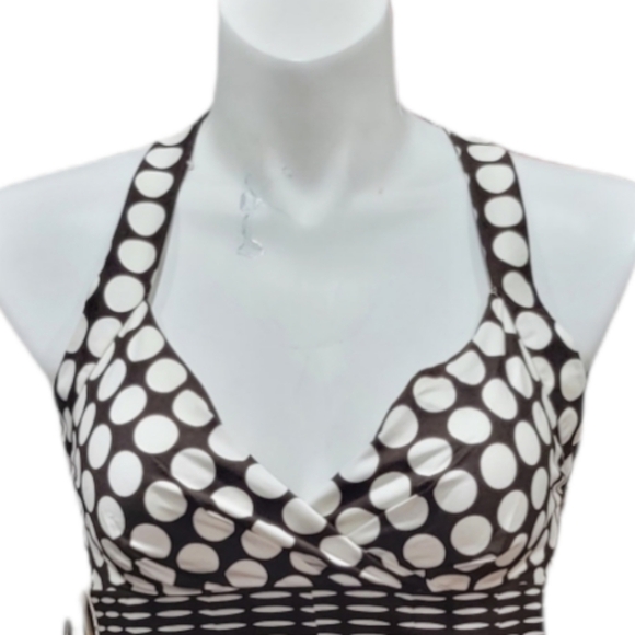 Calvin Klein Brown/White Polkadot Halter Summer Dress Women's Sz 12 - Picture 5 of 10